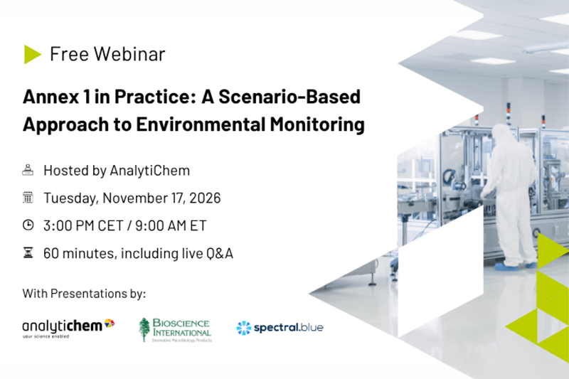 AnalytiChem to host webinar on Annex 1 and environmental monitoring in partnership with Bioscience International and Spectral Blue
