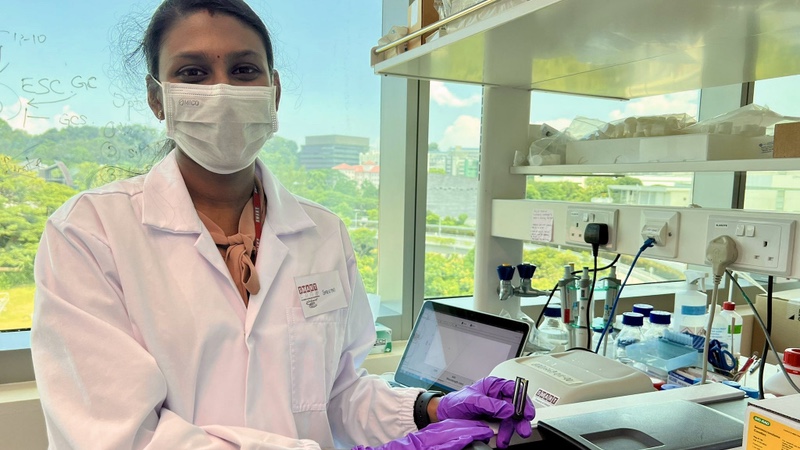 SMART CAMP Research Engineer Shruthi Pandi Chelvam using the UV Absorbance Spectrometer to investigate the robustness of the anomaly detection machine learning algorithm. Photo Credit: SMART CAMP
