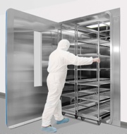 Telstar biodecontamination pass-through chamber loading in a cleanroom
