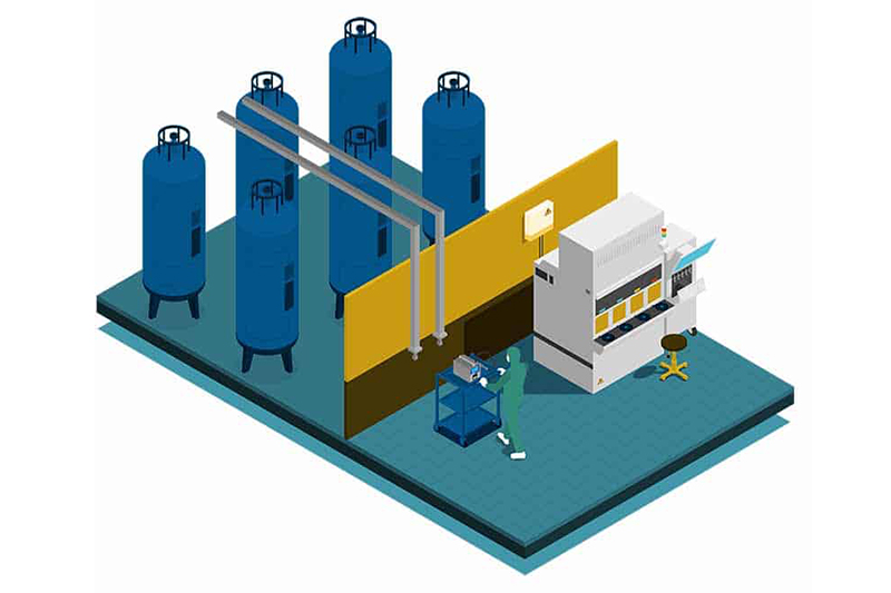 Compressed gases in semiconductor manufacturing and their high-pressure diffusers