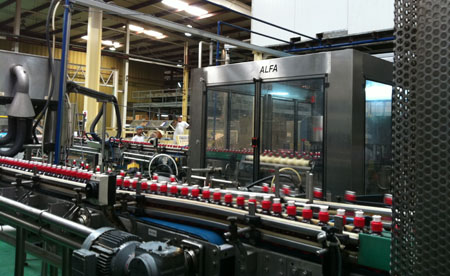 In-line sterilisation with pulsed light