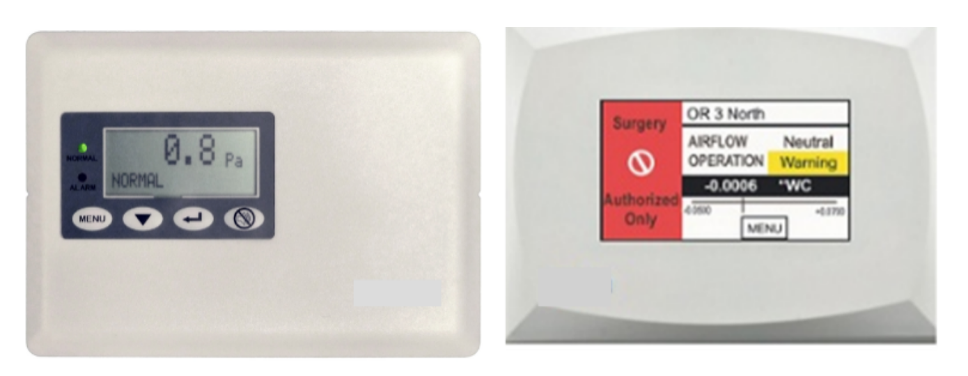 Figure 2: Pressure sensors – 2a) wall mount with display 2b) sensor with BACNET connectivity (Courtesy SETRA Corp.)